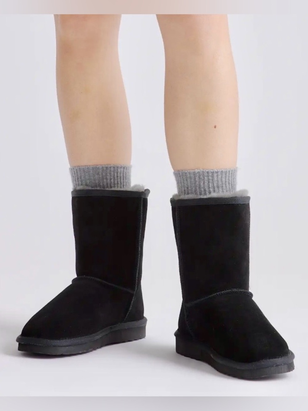 NIB QUINCE ๐ฏ AUSTRALIAN SHEARLING MID-CALF SUEDE LEATHER BOOT BLACK WOMEN SIZE 8 - Picture 3 of 13